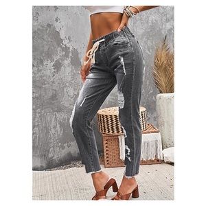 Charcoal Distressed Cropped Jeans